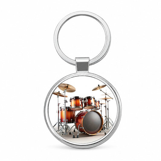 Drum Kit Round Metal Keychain