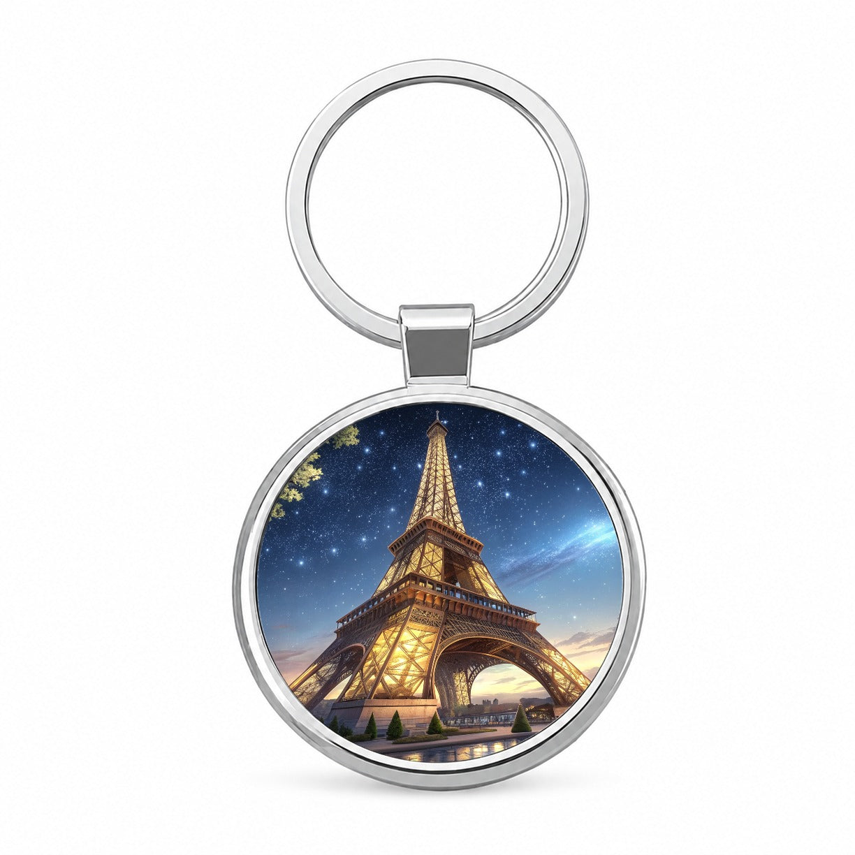 Eiffel Tower Paris At Night Illustration Round Metal Keychain