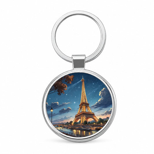 Eiffel Tower Paris France Illustration Round Metal Keychain