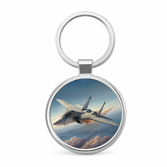 Tomcat Navy F-14 Air Superiority Plane In Flight Cold War Era Round Metal Keychain