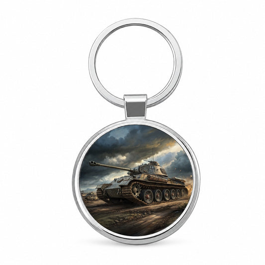 German Panther WWII Tank Round Metal Keychain