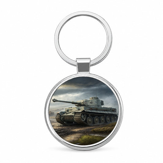 German Tiger WWII Tank Round Metal Keychain