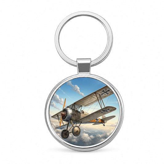 German WWI Biplane In Flight Round Metal Keychain