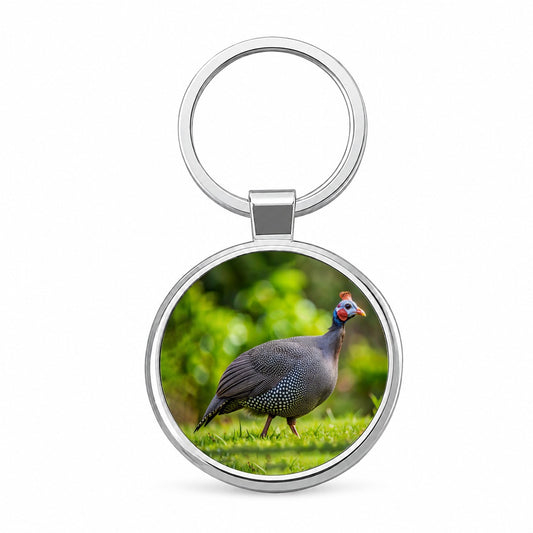 Guinea Fowl Photograph Round Metal Keychain