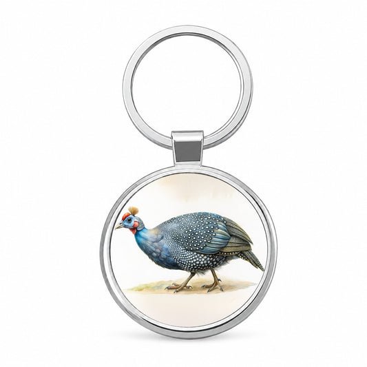 Guinea Fowl Watercolor Round Metal Keychain