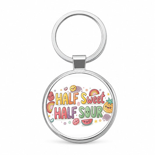 Half Sweet Half Sour Funny Candy Round Metal Keychain