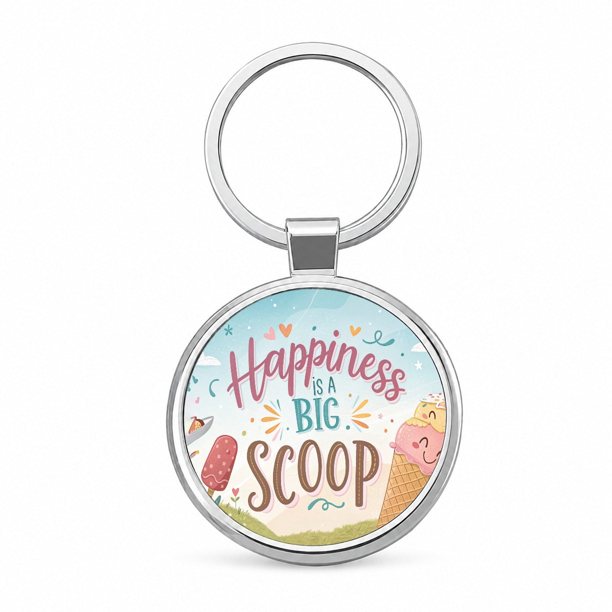 Happiness Is A Big Scoop Ice Cream Funny Round Metal Keychain