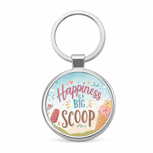 Happiness Is A Big Scoop Ice Cream Funny Round Metal Keychain