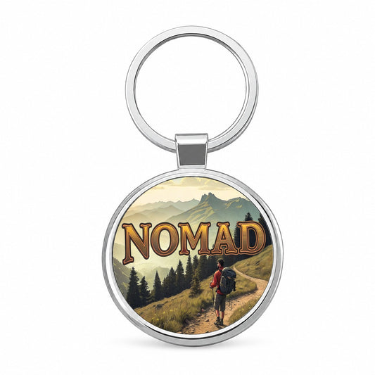 Hiking Nomad Funny Hiker in Wilderness Mountains Forest Round Metal Keychain