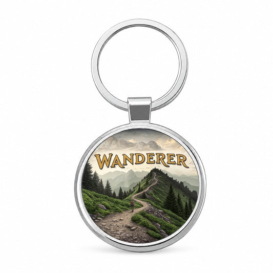Hiking Wanderer Funny Wilderness Mountains Forest Round Metal Keychain