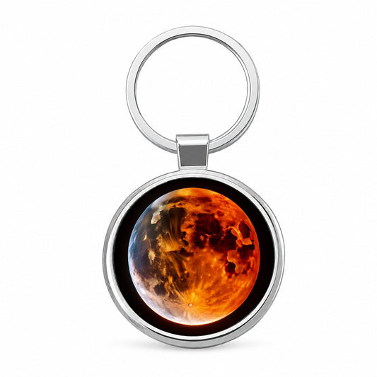 Lunar Eclipse Round Metal Keychain