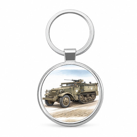 M3 Half-Track WWII Armored Personnel Carrier Round Metal Keychain