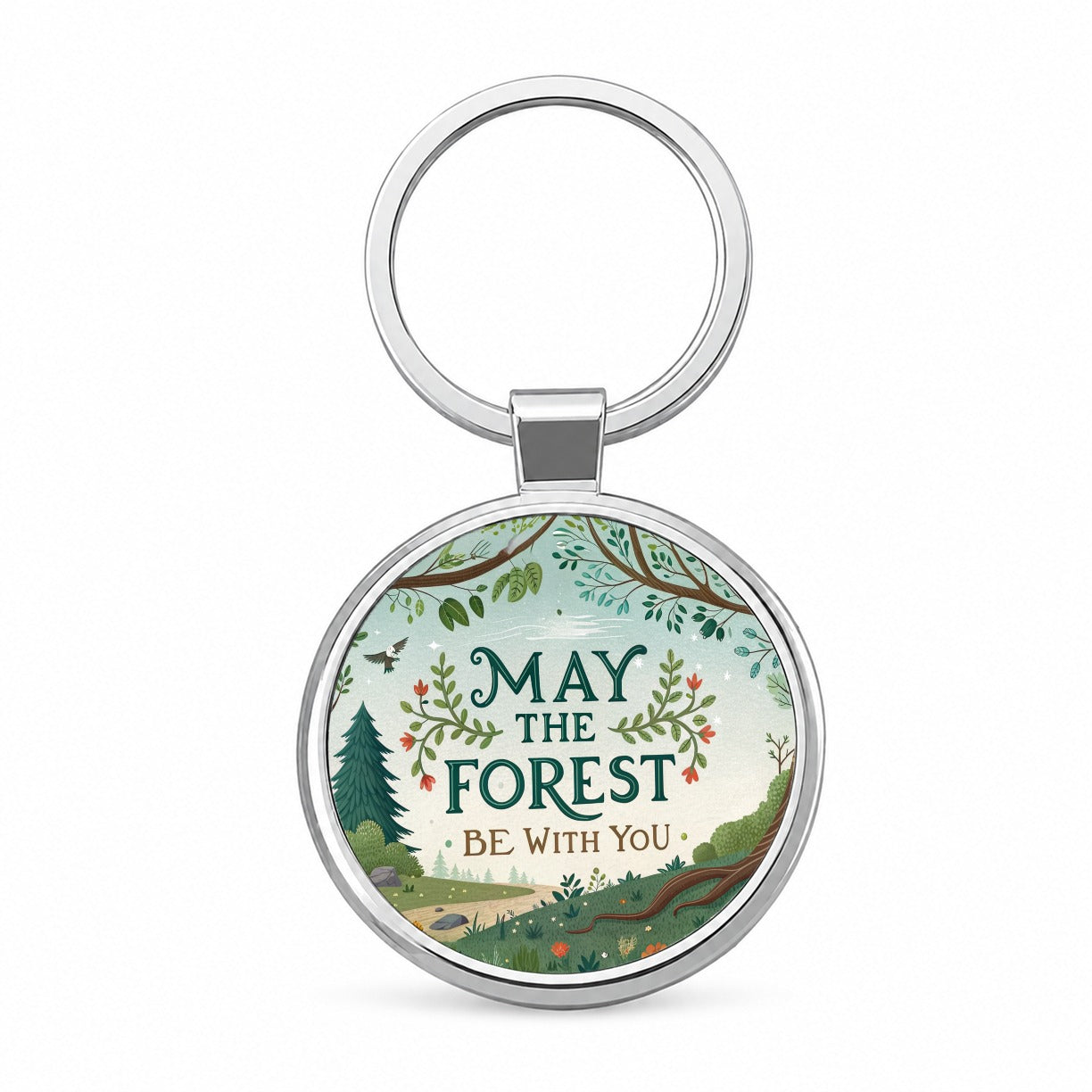 May The Forest Be With You Funny Hiking Camping Round Metal Keychain