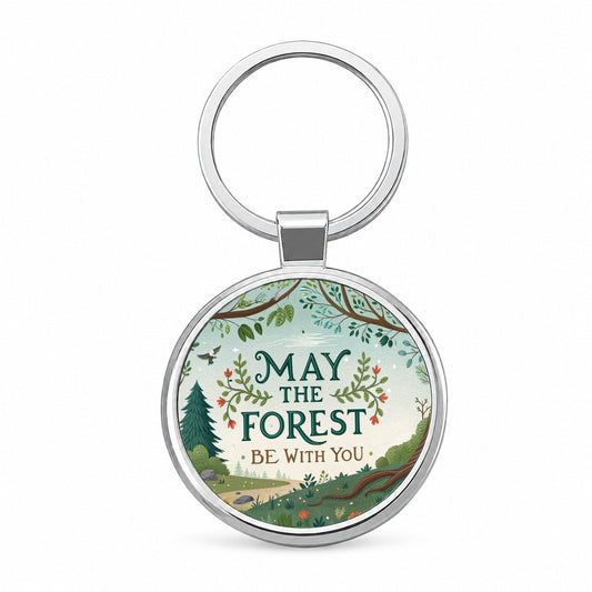 May The Forest Be With You Funny Hiking Camping Round Metal Keychain