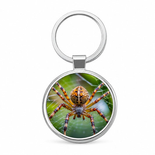 Orb Weaver Spider Round Metal Keychain