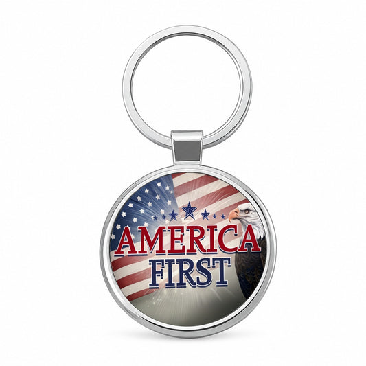 Patriotic America USA American Flag Bald Eagle Round Metal Keychain