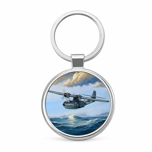 PBY Catalina Seaplane United States Navy Search Rescue WWII Round Metal Keychain