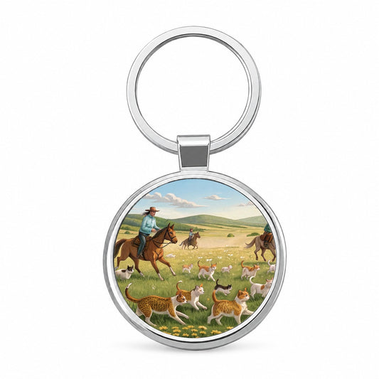 People Herding Cats Round Metal Keychain