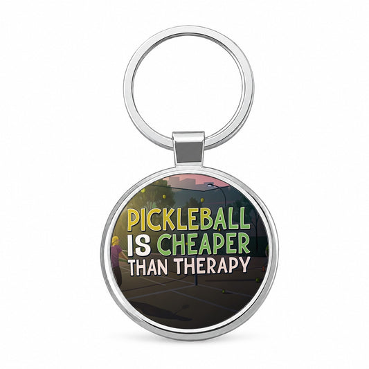 Pickleball Is Cheaper Than Therapy Funny Round Metal Keychain