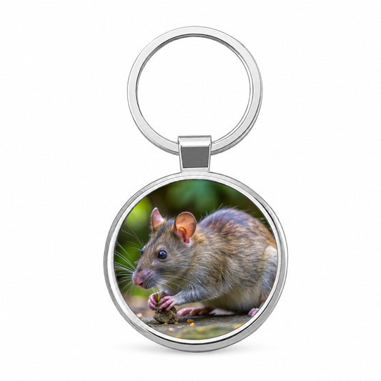 Pouch Rat Round Metal Keychain