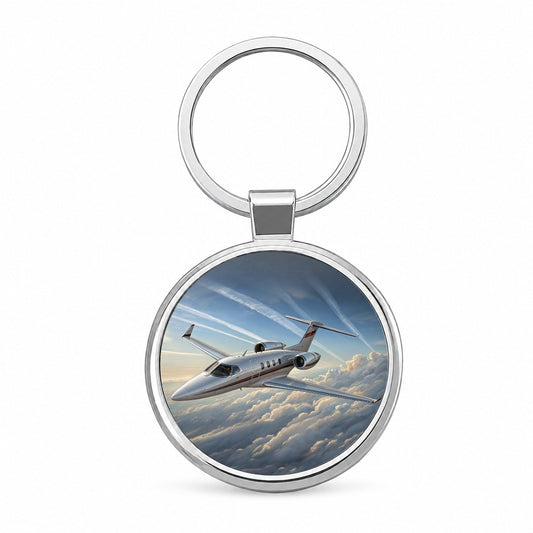 Private Jet In Flight Round Metal Keychain