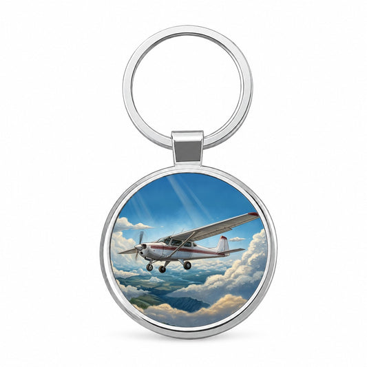Private Single Prop Plane In Flight Round Metal Keychain