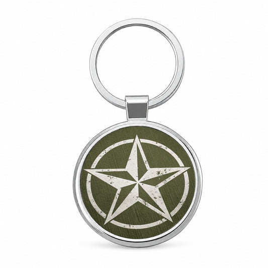 Rustic White Military Army Compass Star Round Metal Keychain