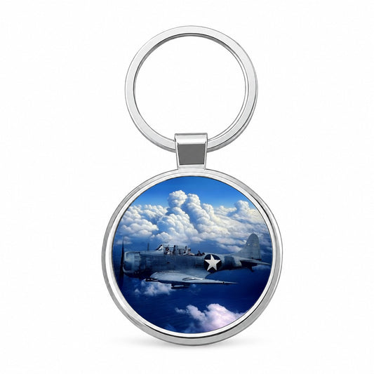 SBD Dauntless WWII United States Navy Dive Bomber Carrier Plane Round Metal Keychain