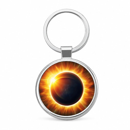 Solar Eclipse Round Metal Keychain
