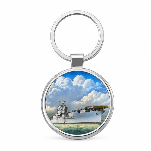 USS Yorktown Class Aircraft Carrier WWII US Navy Round Metal Keychain