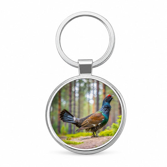 Western Capercaillie Wood Grouse Bird Round Metal Keychain