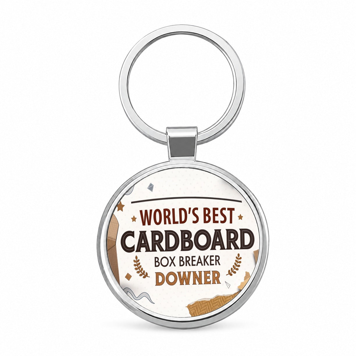 World's Best Cardboard Box Breaker Downer Funny Round Metal Keychain