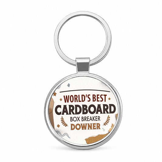 World's Best Cardboard Box Breaker Downer Funny Round Metal Keychain