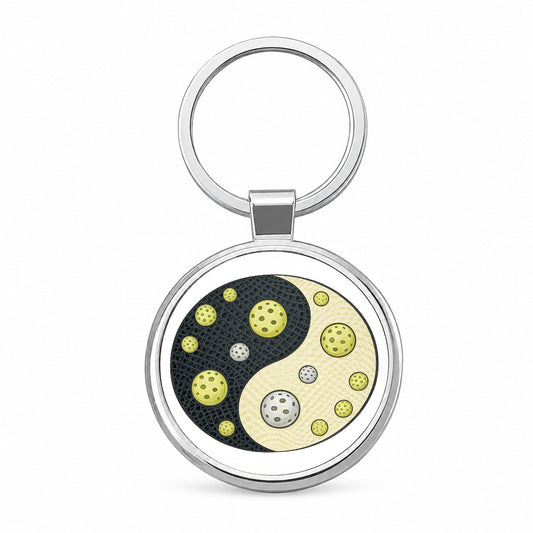 Yin Yang Funny Pickleball Pattern Round Metal Keychain