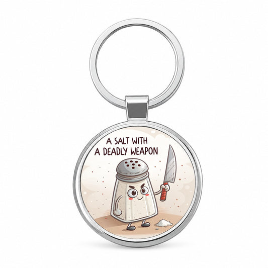 A Salt Shaker With A Deadly Weapon Funny Round Metal Keychain
