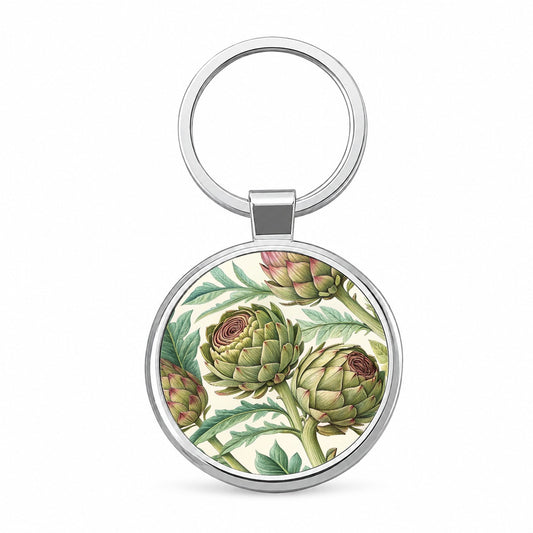 Artichoke Illustration Pattern Round Metal Keychain