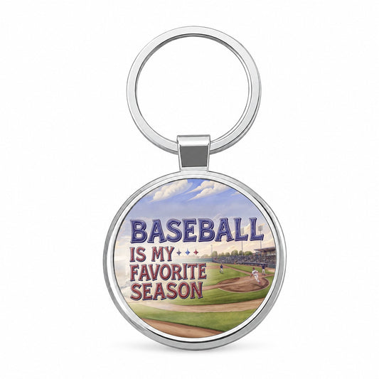 Baseball Is My Favorite Season Funny Illustration Round Metal Keychain