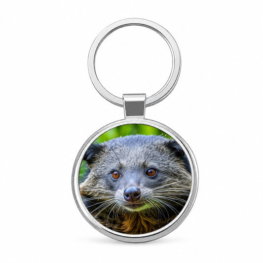 Binturong Bearcat Face Round Metal Keychain