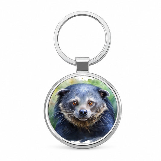 Binturong Bearcat Watercolor Style Round Metal Keychain