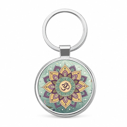 Bohemian Hippie Yoga Mandala Aum Om Round Metal Keychain