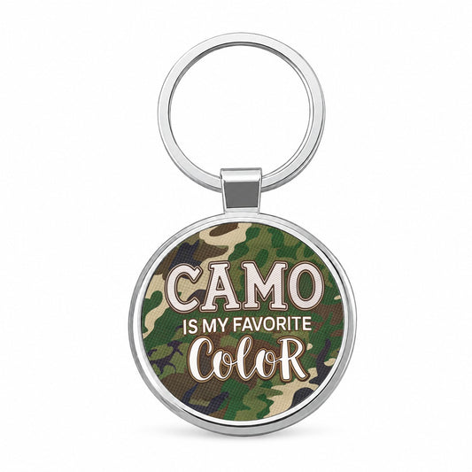 Camo Camouflage is My Favorite Color Green Brown Round Metal Keychain