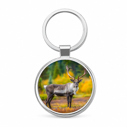 Caribou Deer Reindeer Photo Round Metal Keychain