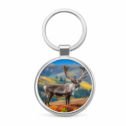 Caribou Reindeer Photo Round Metal Keychain