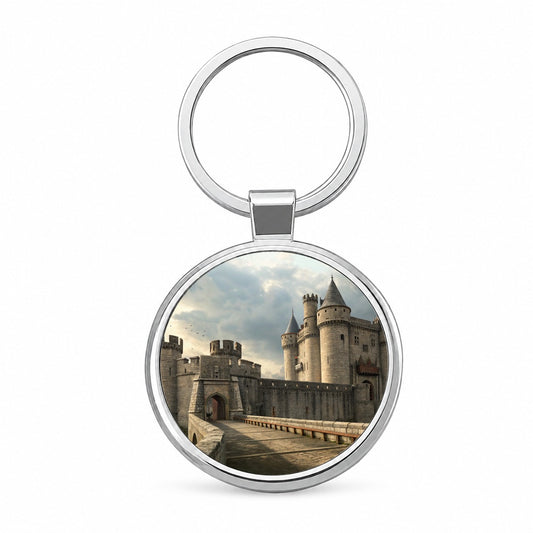 Castle Medieval Fantasy Round Metal Keychain