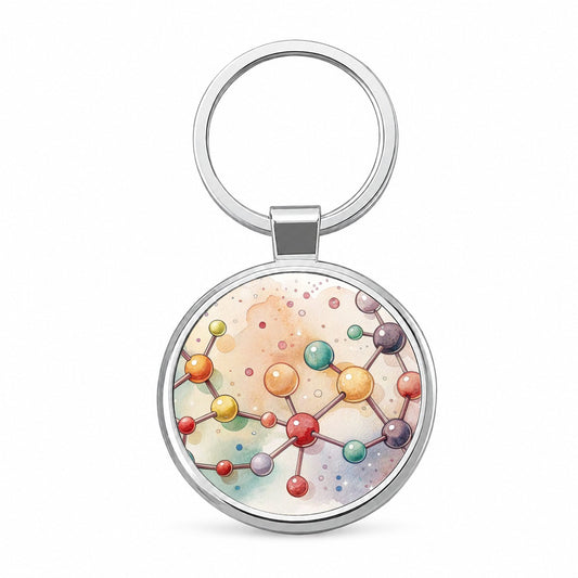 Chemistry Molecules Watercolor Round Metal Keychain