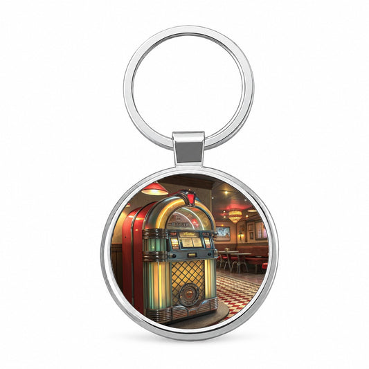 Classic Diner Jukebox Round Metal Keychain