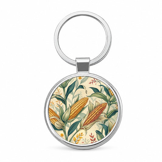Corn on the Cob Pattern Round Metal Keychain