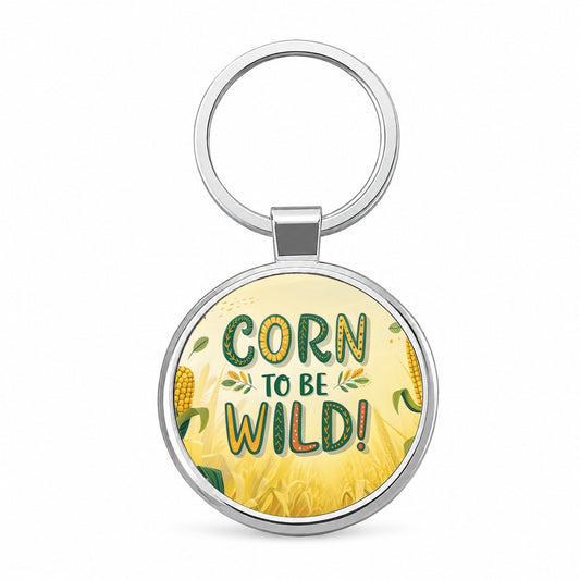 Corn To Be Wild Funny Round Metal Keychain
