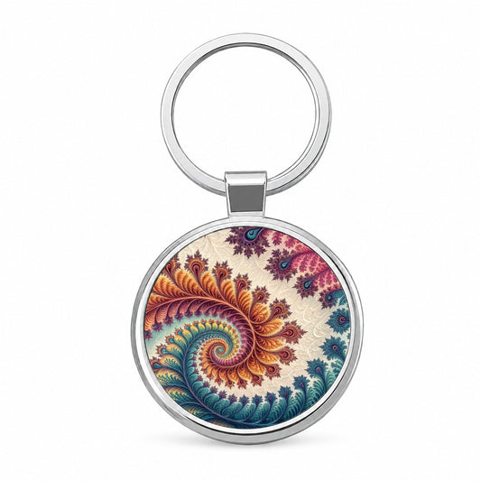 Crazy Swirl Fractal Art Pattern Round Metal Keychain
