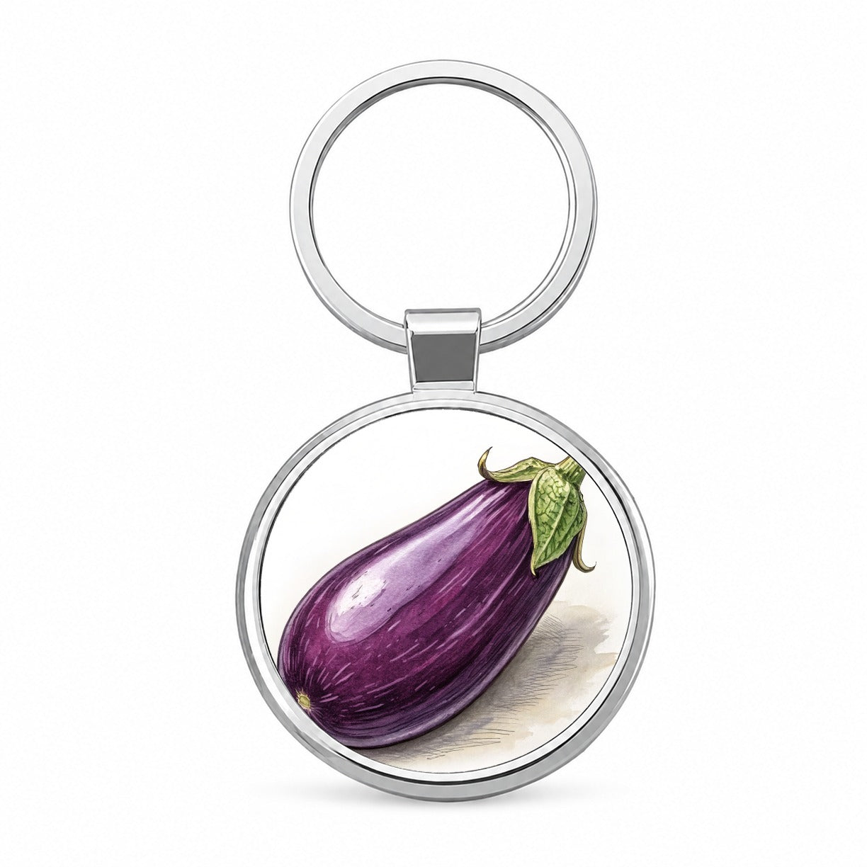 Eggplant Illustration Round Metal Keychain